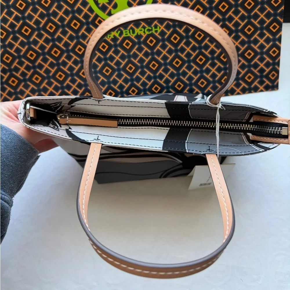 Tory Burch Nylon Printed Mini Tote Bag Crossbody Bag Black Twisty Flower Ella
